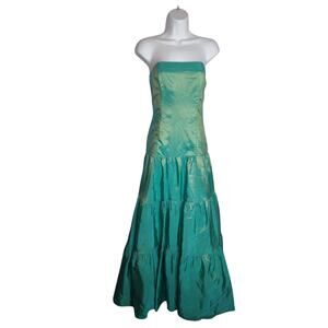 Vintage Jessica McClintock 90s Teal Acetate Prom Dress Strapless 4 Mermaid